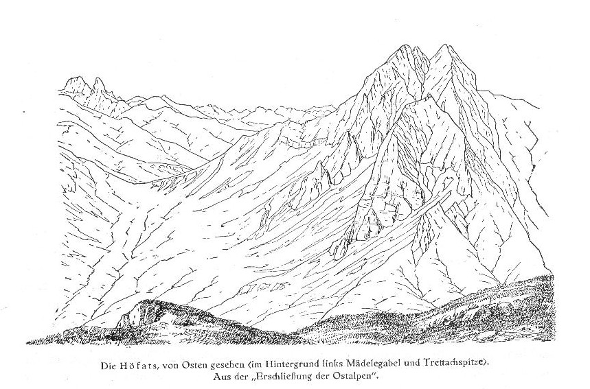 von Hermann von Barth angefertigte Skizze der Höfats von Hermann von Barth angefertigte Skizze der Höfats