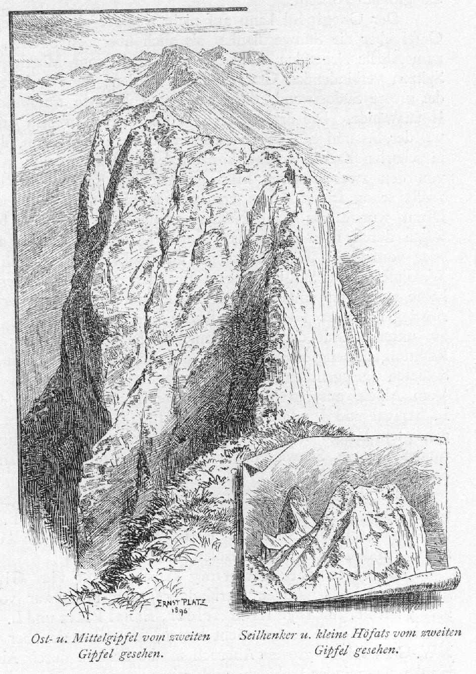 Ost- und Mittelgipfel / Zeichnung von Ernst Platz im DÖAV-Jahrbuch v. 1896