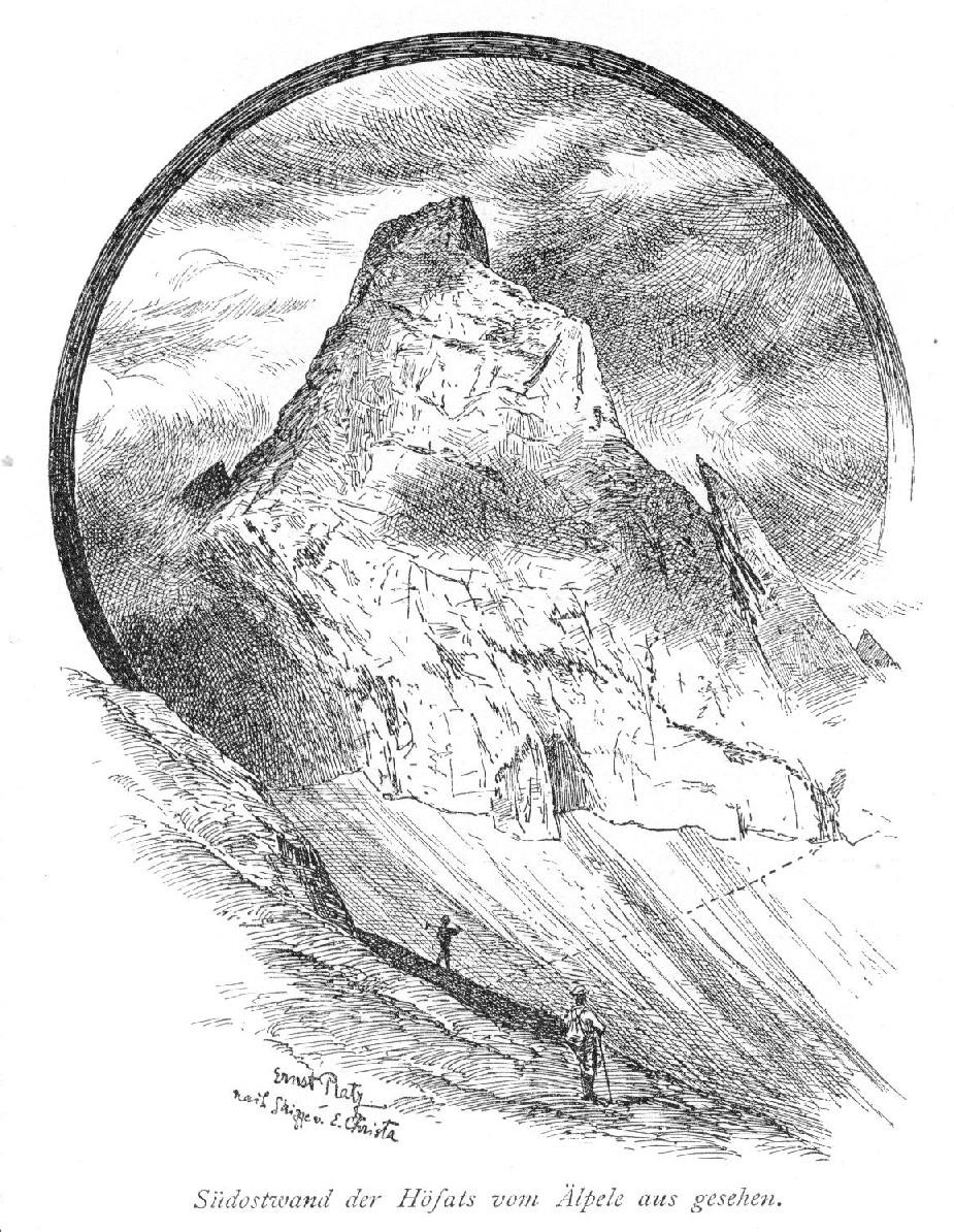 Südostwand der Höfats / Zeichnung von Ernst Platz im DÖAV-Jahrbuch v. 1896 Südostwand der Höfats / Zeichnung von Ernst Platz im DÖAV-Jahrbuch v. 1896