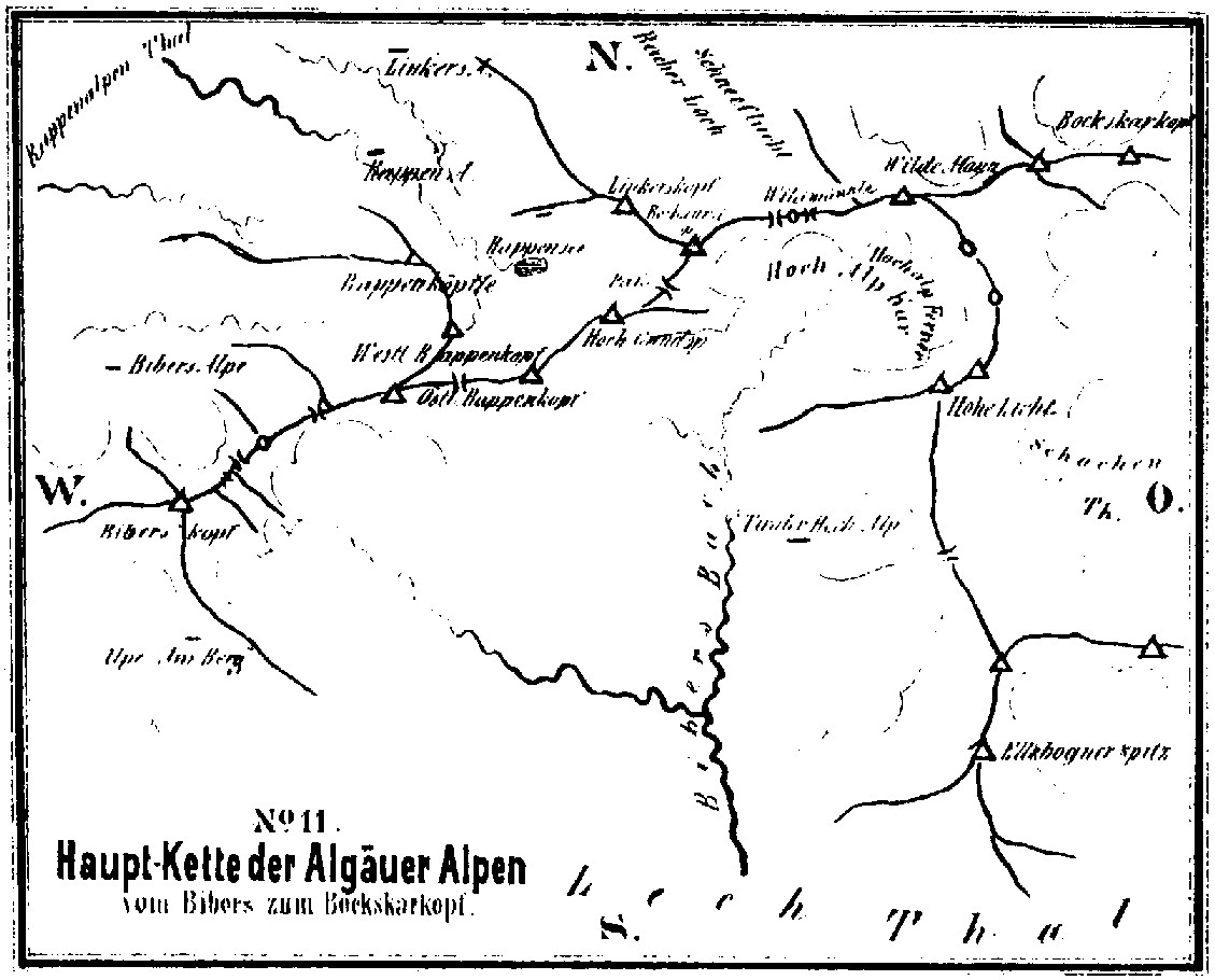 litografisches Hoizontalprofil vom Allgäuer Hauptkamm nach Original-Skizzen von Hermann von Barth litografisches Hoizontalprofil vom Allgäuer Hauptkamm nach Original-Skizzen von Hermann von Barth