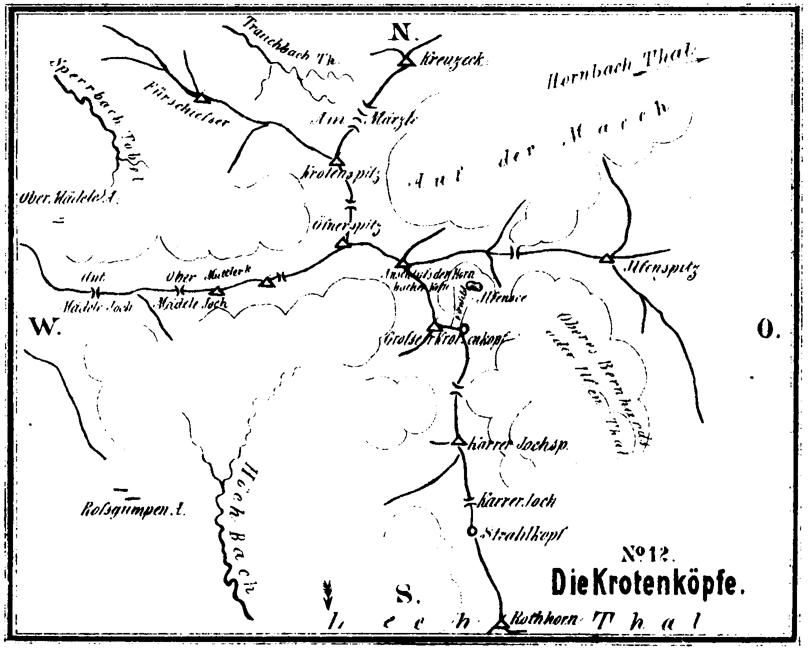 angefertigtes Horizontalprofil der Krottenköpfe von Hermann von Barth angefertigtes Horizontalprofil der Krottenköpfe von Hermann von Barth