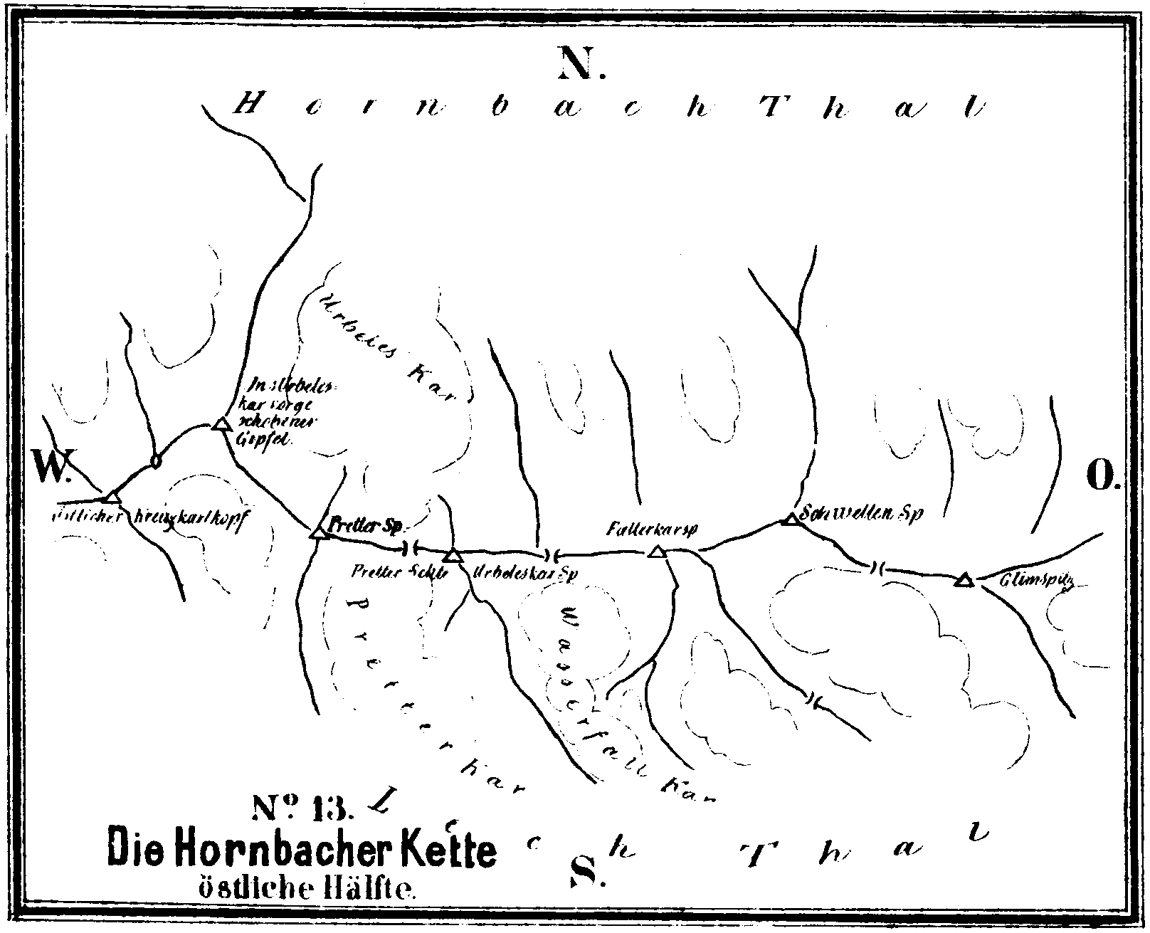 angefertigtes Horizontalprofil der Hornbachkette von Hermann von Barth angefertigtes Horizontalprofil der Hornbachkette von Hermann von Barth