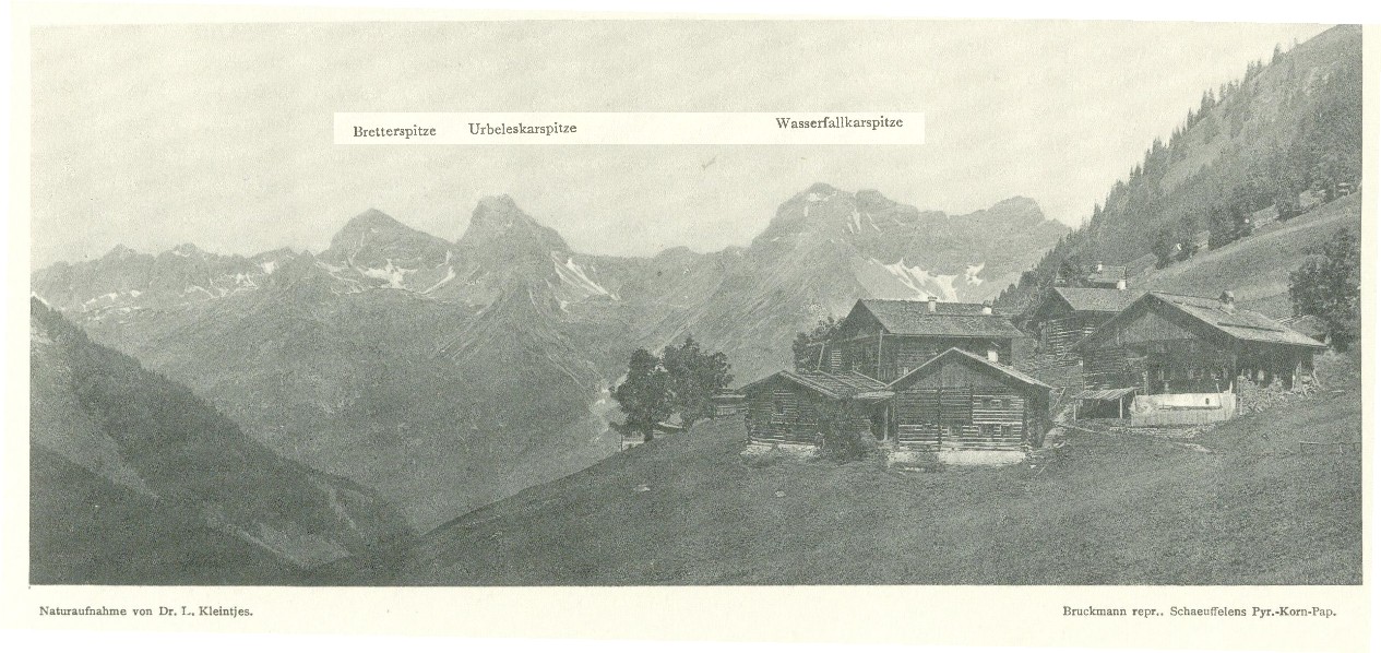 Bschlabs mit Östlicher Hornbachkette © Dr. L. Kleintjes (Zeitschrift DÖAV 1904) Bschlabs mit Östlicher Hornbachkette © Dr. L. Kleintjes (Zeitschrift DÖAV 1904)