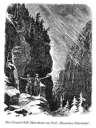 Der Gemstel-Pass – Holzschnitt aus Noel, Deutsches Alpenbuch Der Gemstel-Pass – Holzschnitt aus Noel, Deutsches Alpenbuch